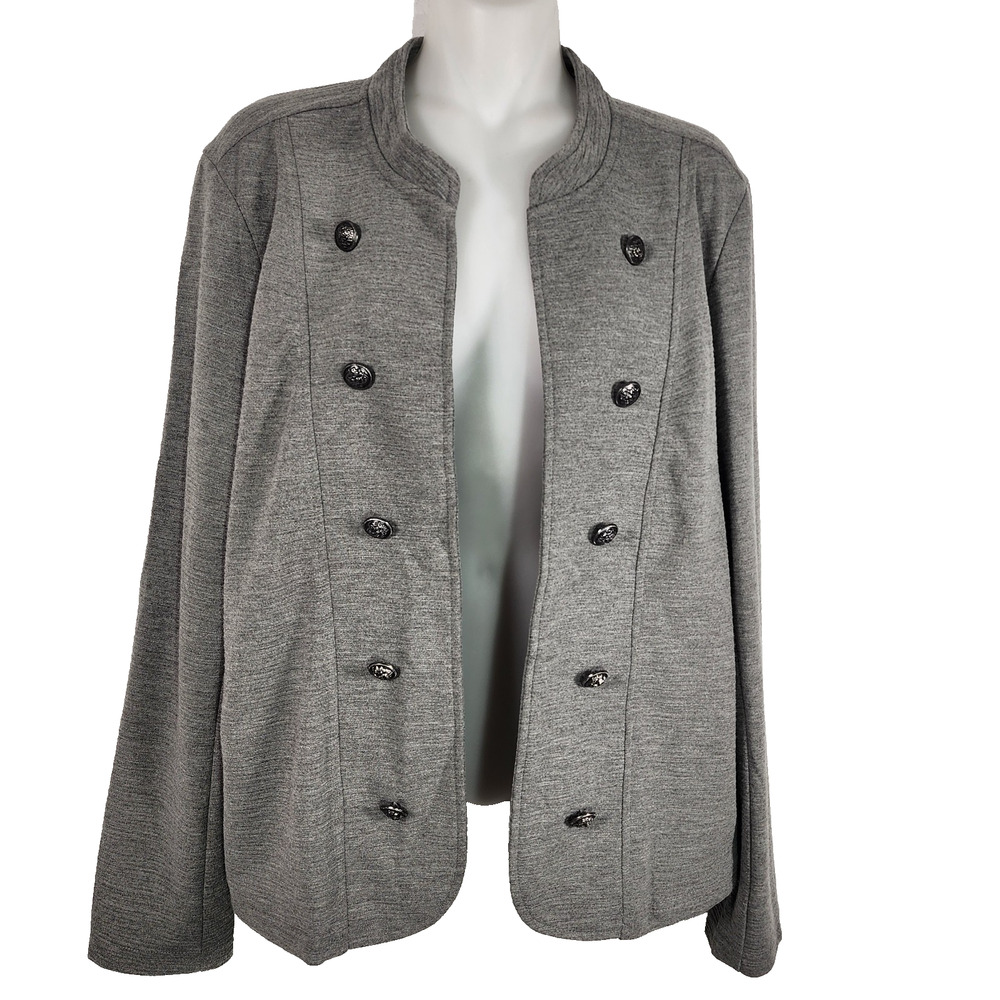 Maurices Womens Military Blazer XL Gray Open Front Jacket Button Office Preppy L